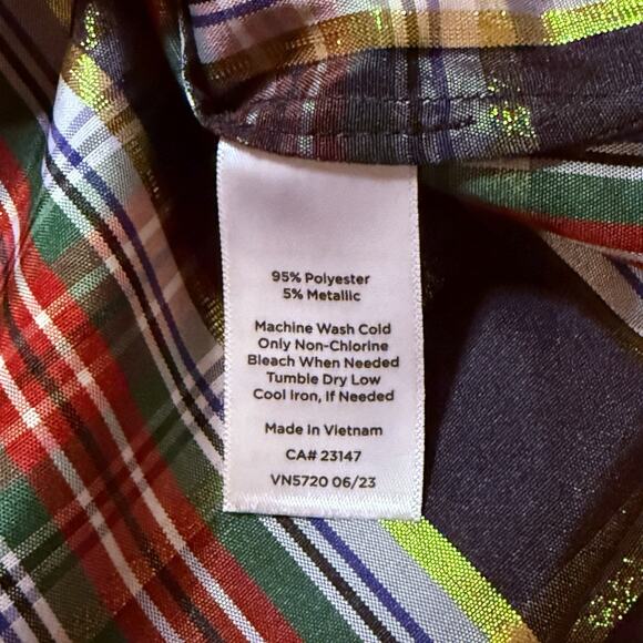 Talbots Plus Bow And Ruffle Neck Heritage Shell Blouse Celebrate Plaid Size 2X - Picture 13 of 14